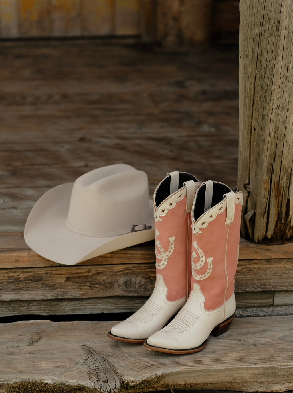 Pink suede and bone leather custom horseshoe boot liberty black