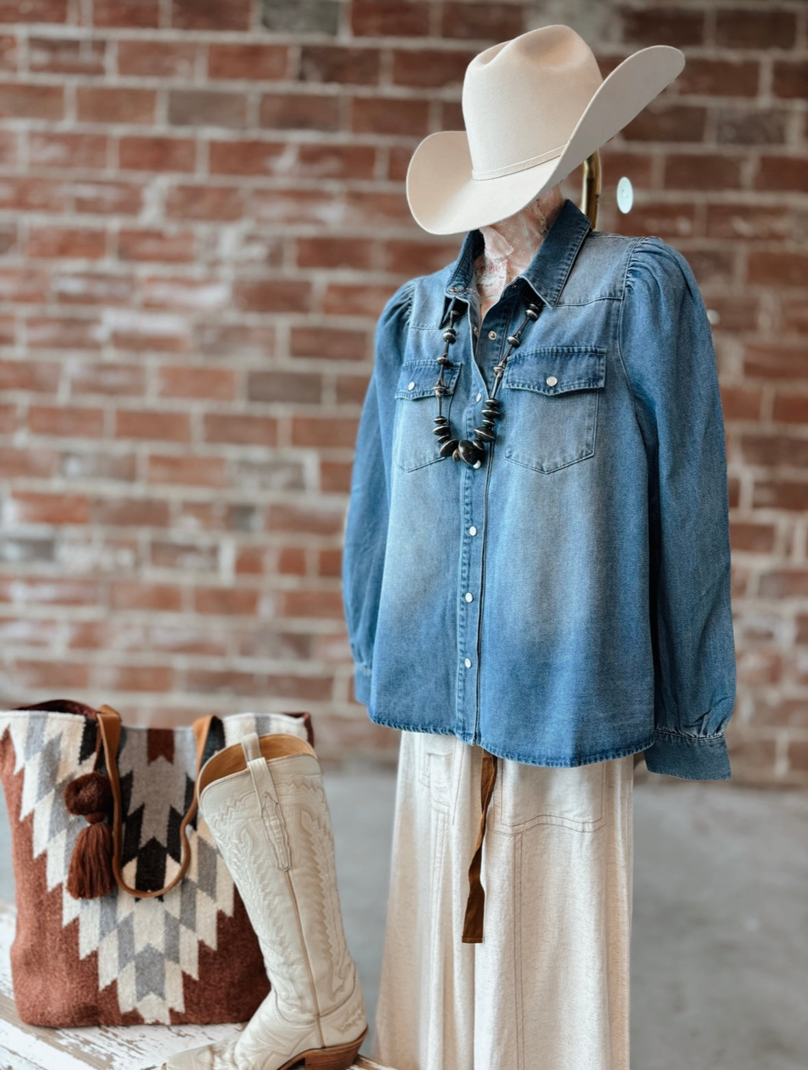 Puff Sleeve Denim Blouse