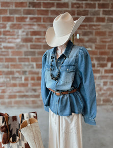 Puff Sleeve Denim Blouse