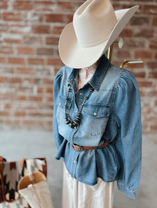 Puff Sleeve Denim Blouse