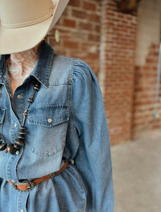 Puff Sleeve Denim Blouse