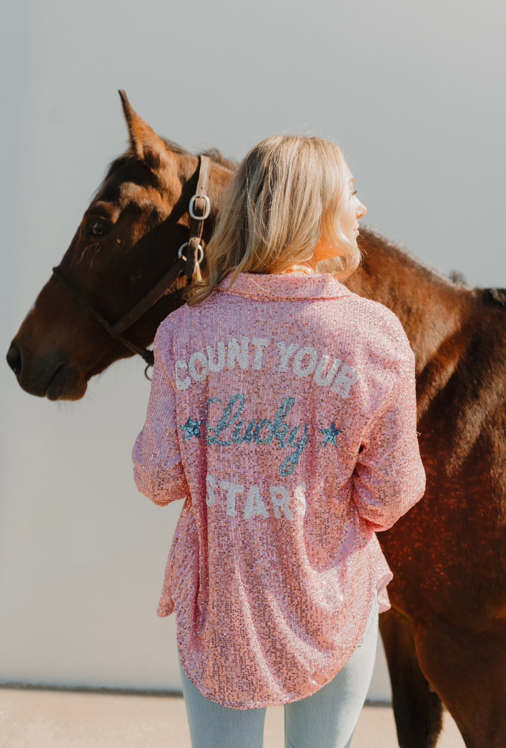 Count YOur lucky stars pink sequin top tunic