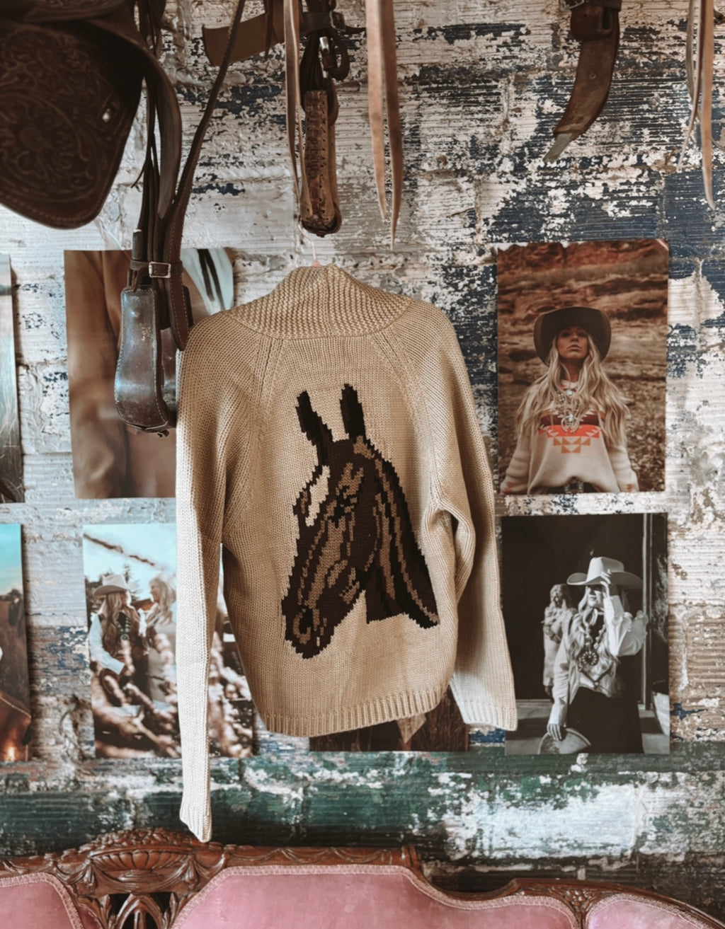 Vintage inspired knitted horse cardigan
