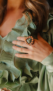 Adjustable Spiny Oyster & Turquoise Ring