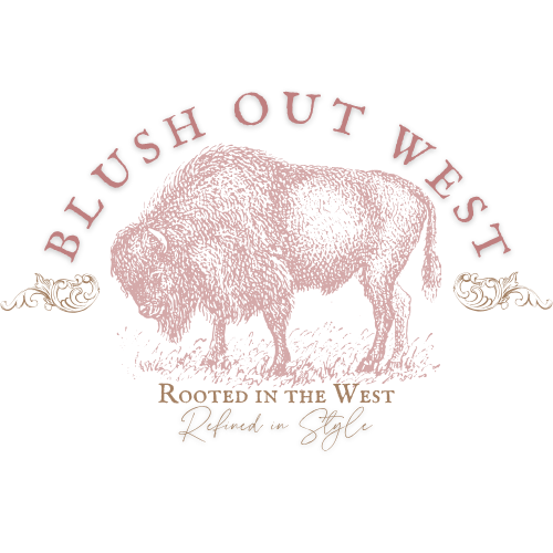 Blush Out West logo, a bison above the words Rooted in the West, Refined in Style