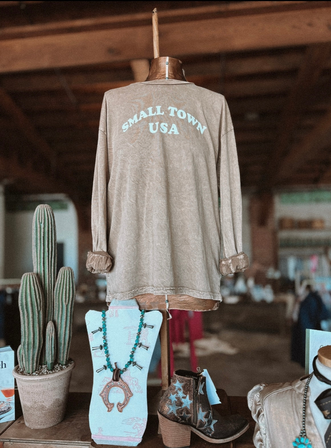 Long Sleeve Small Town USA Mineral wash tee