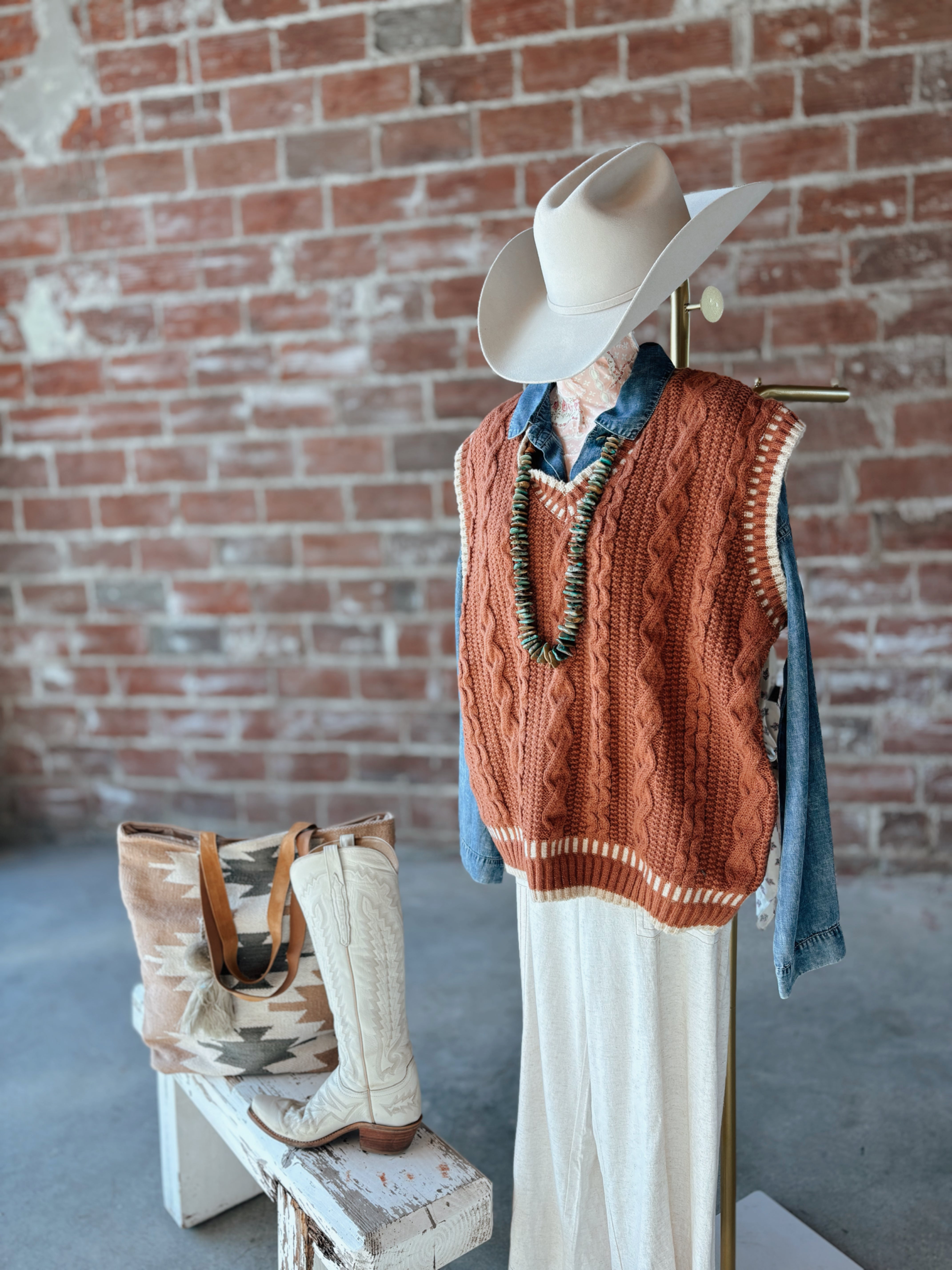 Rust Stitched Sweater Vest