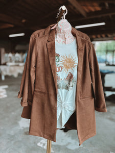 Brown Faux Suede Car Coat