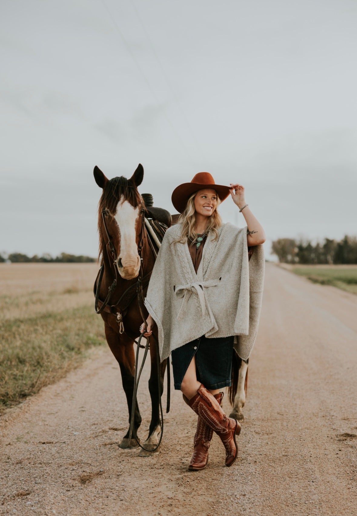 Cream Cable Knit Sweater Poncho with Tie through waist