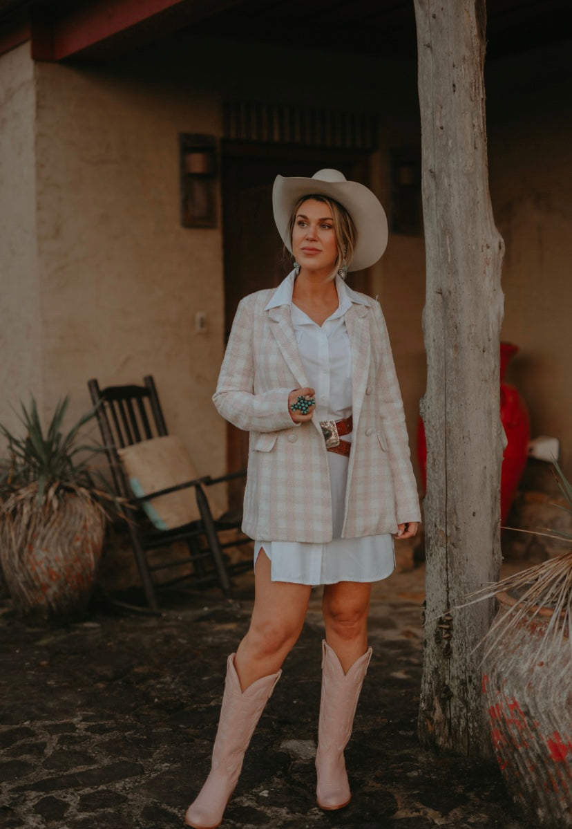 Blush Plaid Tweed Blazer