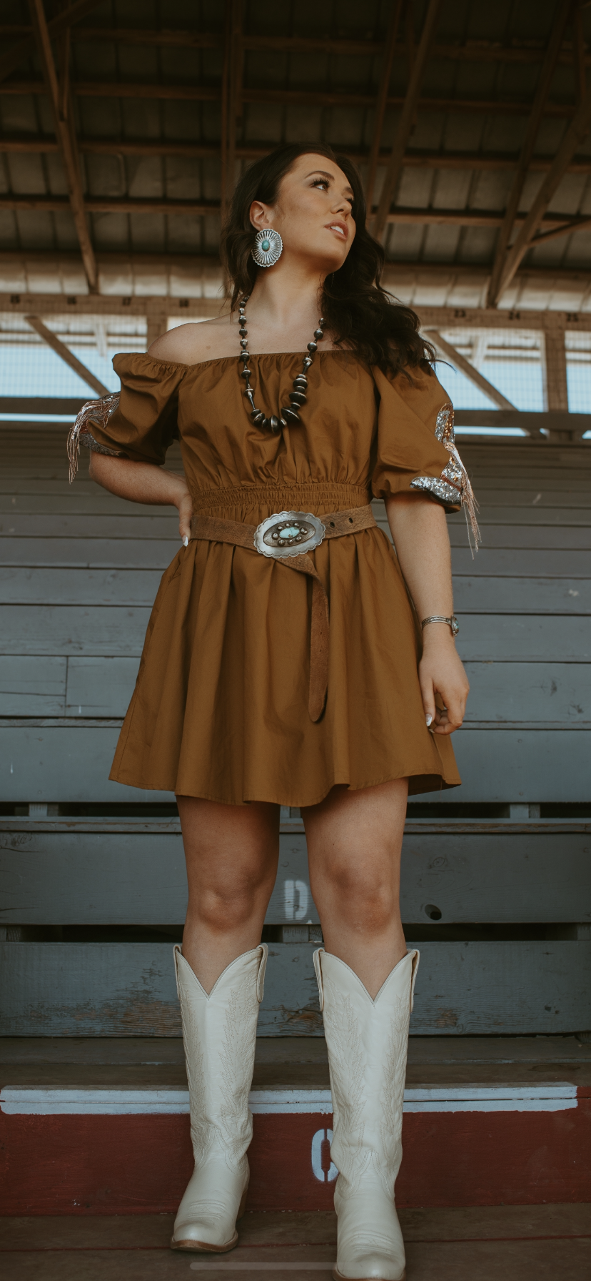Rust Sequin Boot Dress Blush Out West