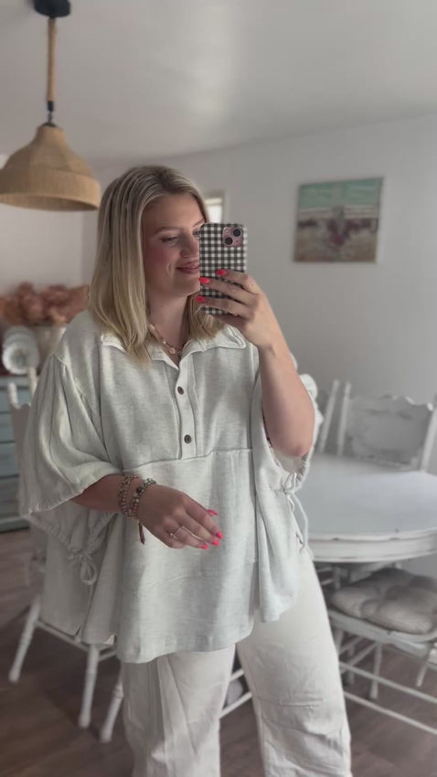 Grey Oversized Tee with buttons