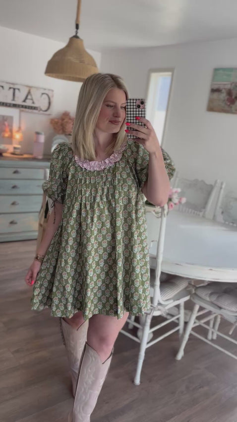 Pink and Green  Floral Southern Dress