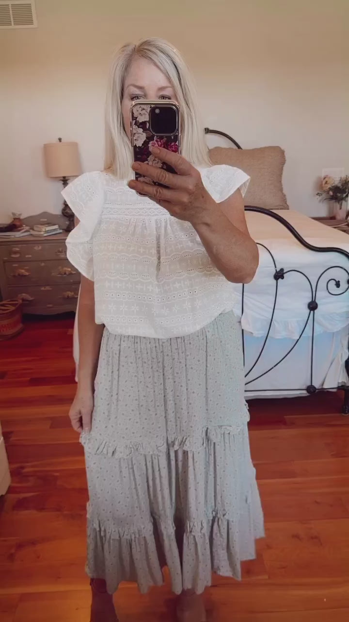 White Eyelet Ruffle Blouse