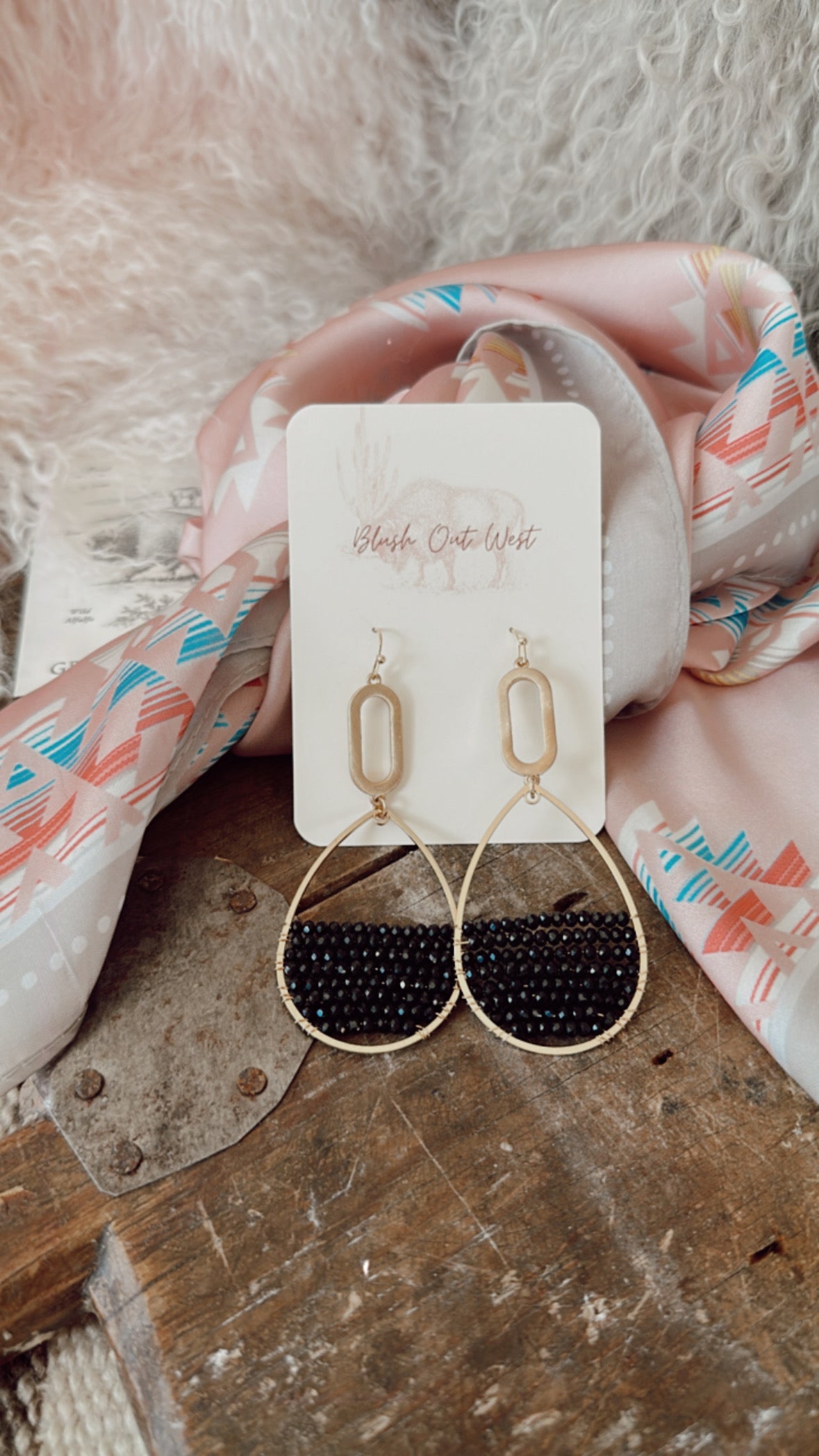 Gold and Black Beaded Earrings