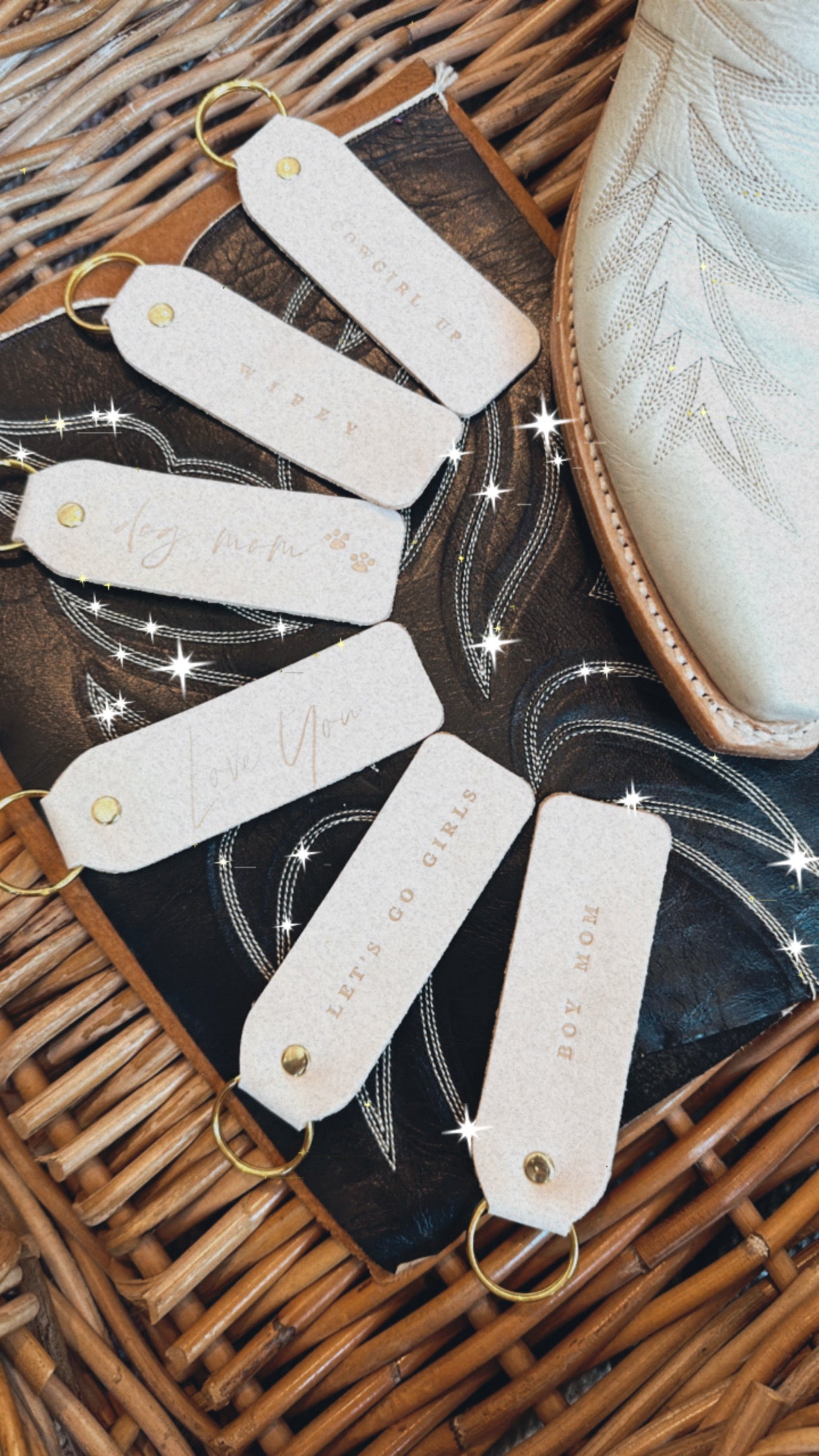 Leather Keychains w/Fun Sayings โ Blush Out West