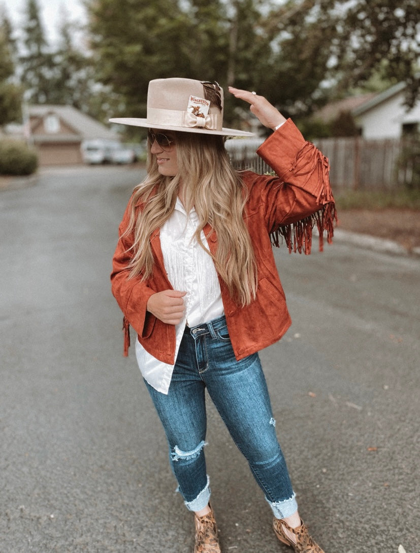 Brick Faux Suede Fringe Jacket