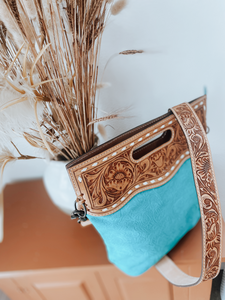 Turquoise Embossed Tooled Bag