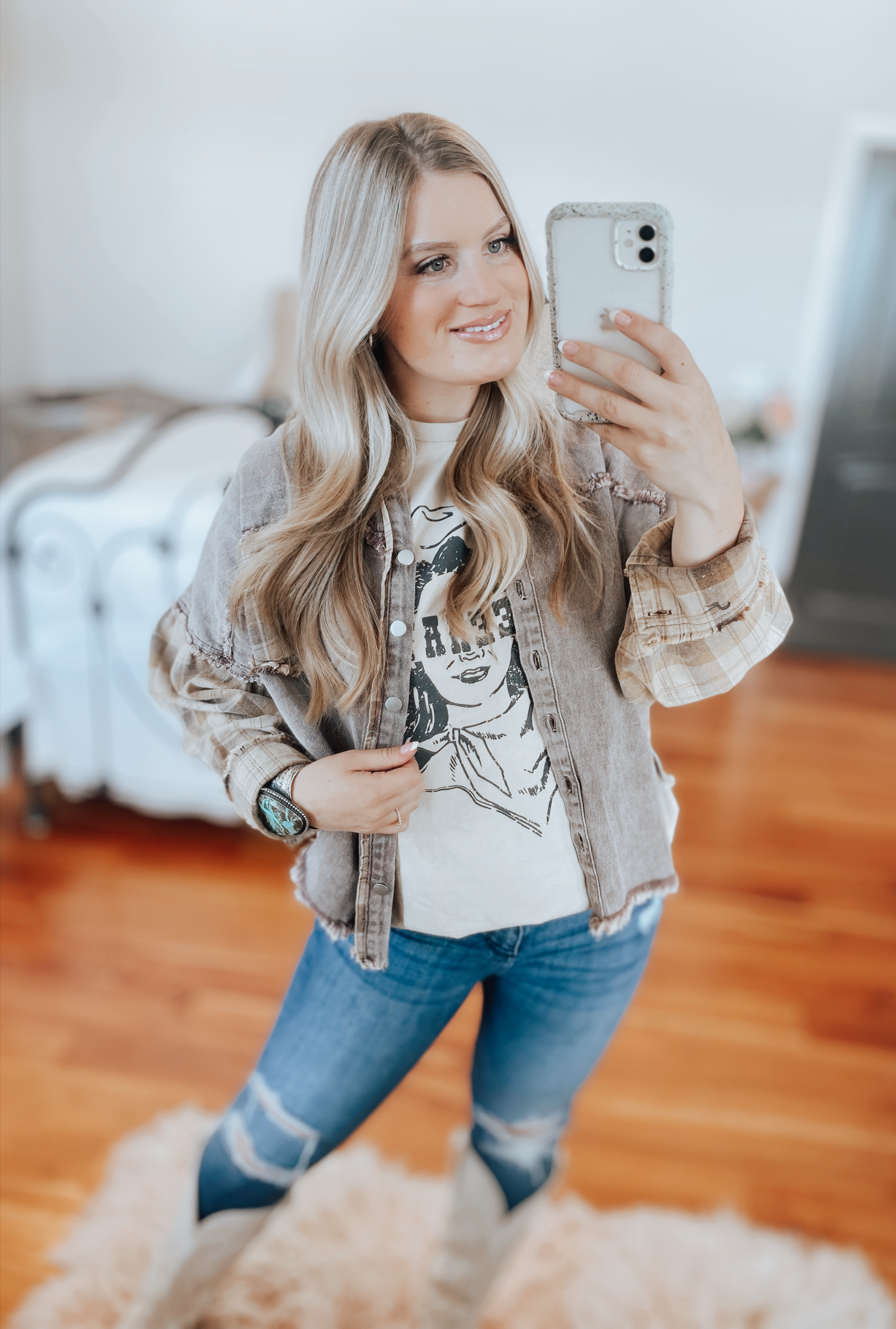 Washed Denim & Mocha Plaid Shacket