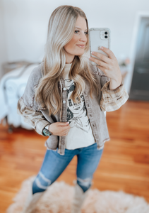 Washed Denim & Mocha Plaid Shacket