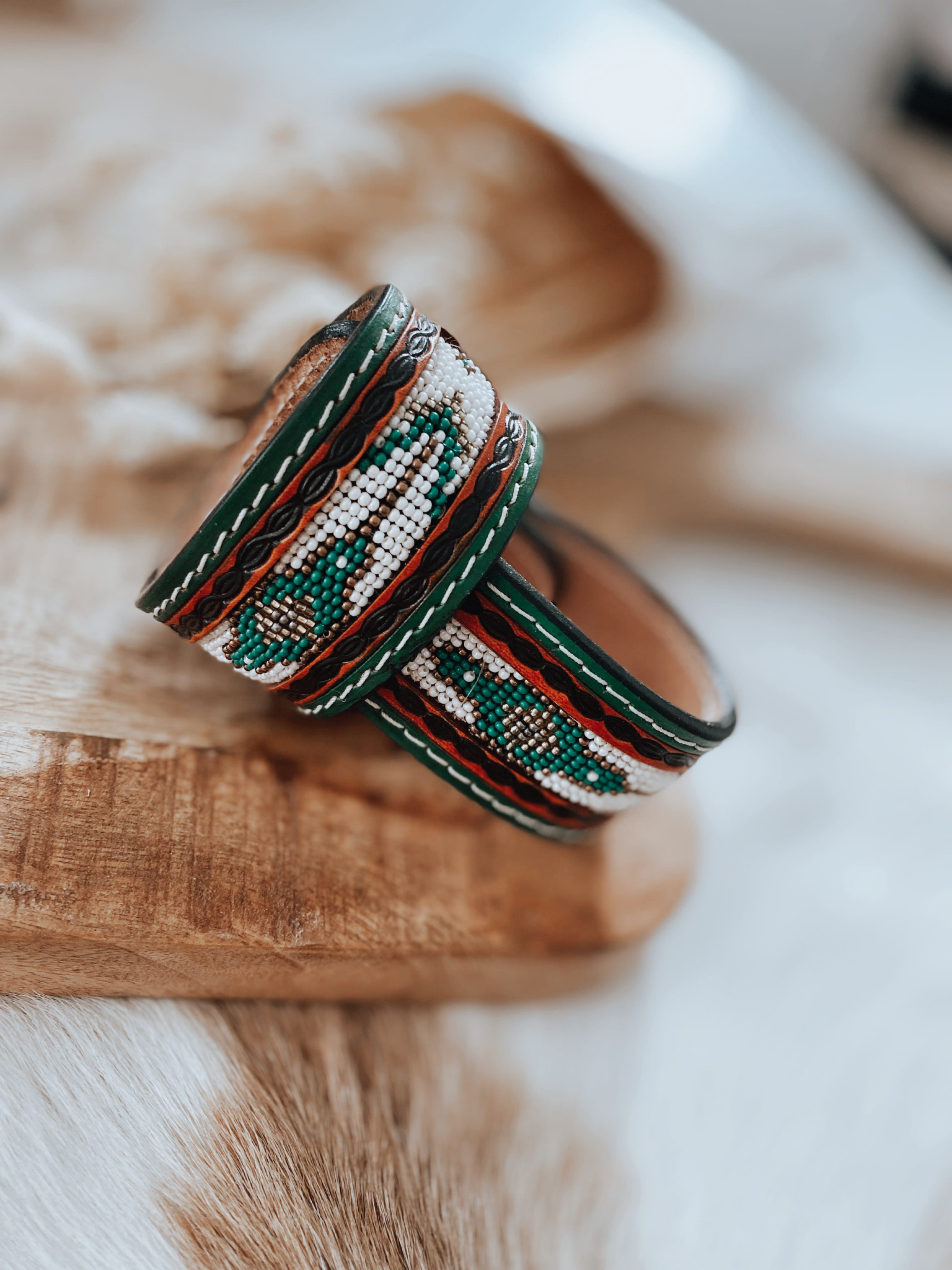 Tooled Leather and Beaded Cuff